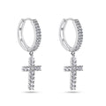 Rhodium Plated 925 Sterling Silver Moissanite Cross Hoop Earring - MGME00037