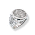 Rhodium Plated 925 Sterling Silver Men's Moissanite Stone Diamond Cut Round Bezel 18mm x 18.5mm Statement Ring - MGMR00034