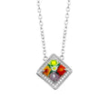 Rhodium Plated 925 Sterling Silver Square Halo Murano Glass CZ Necklace - MN00002