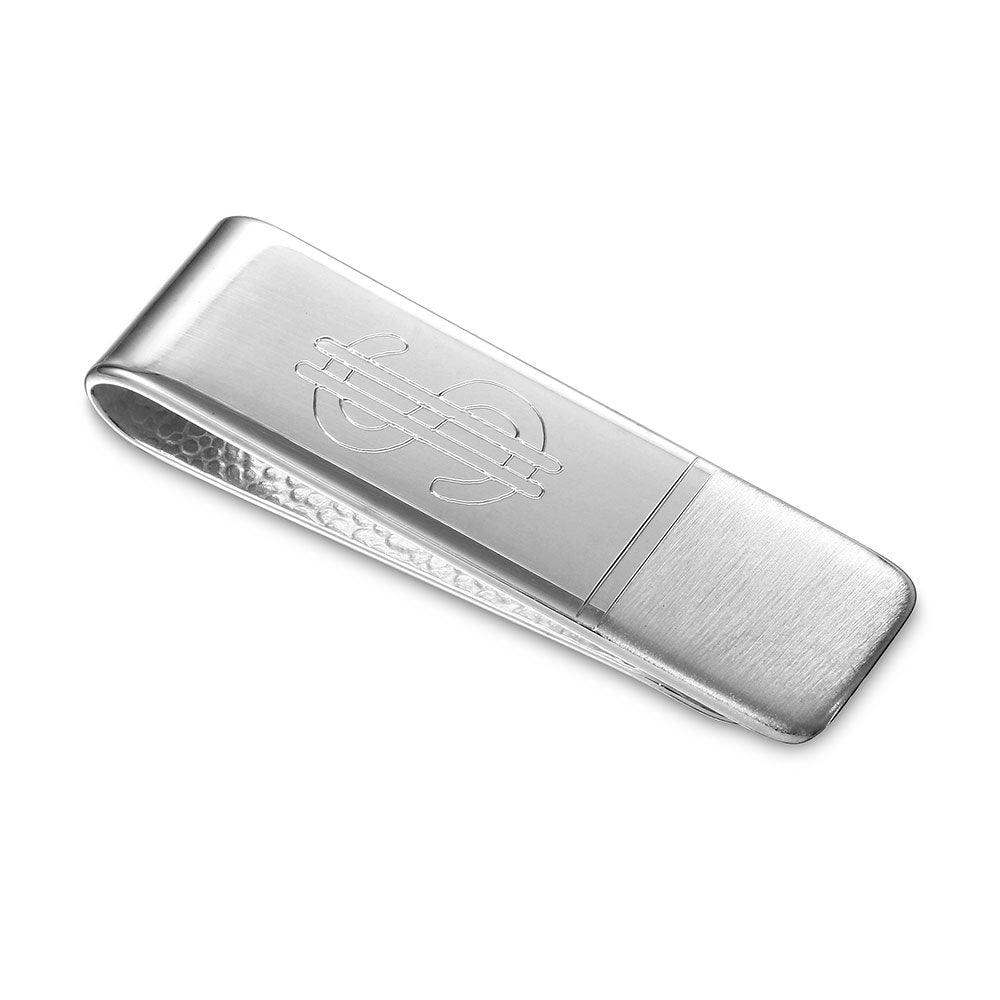 Silver 925 Matte And High Polished Money Clip with Dollar Sign - MONEYCLIP5