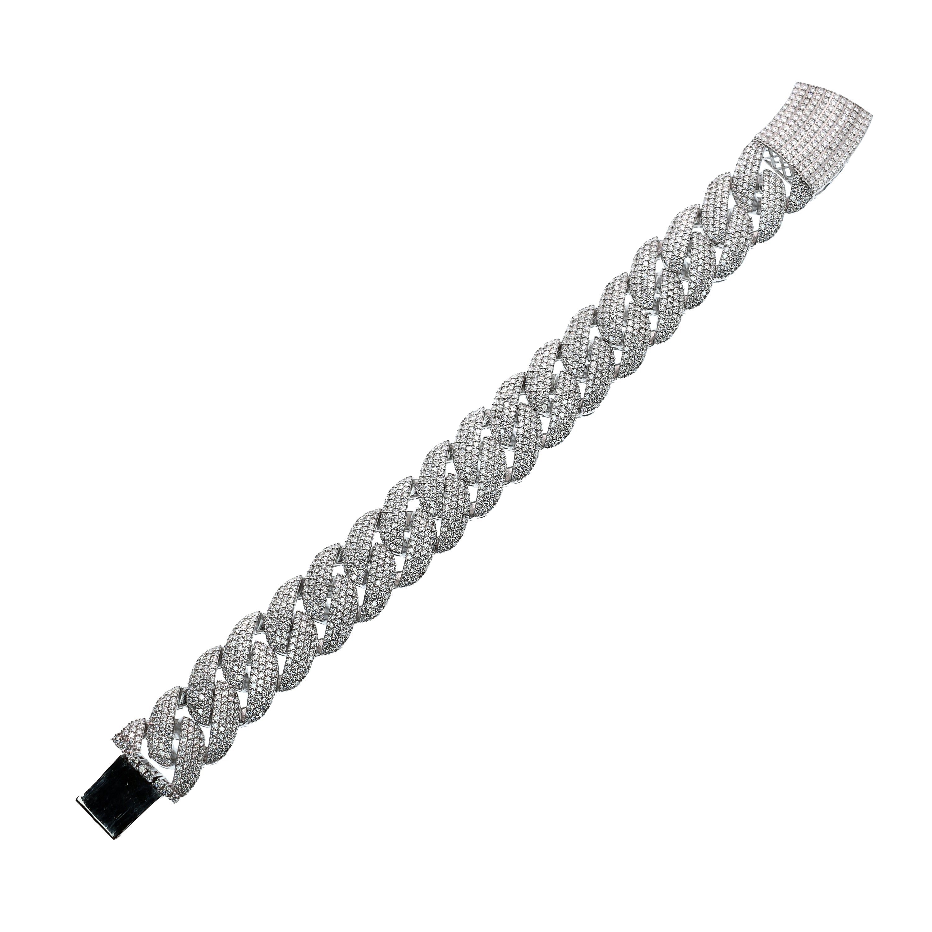 Rhodium Plated 925 Sterling Silver Pave Moissanite Iced Out Cuban Link 15mm Bracelet - MPAB00109