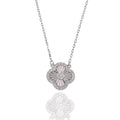 Rhodium Plated 925 Sterling Silver Moissanite Four Leaf Clover 8.3mm Pendant Adjustable Necklace - MPAN0002