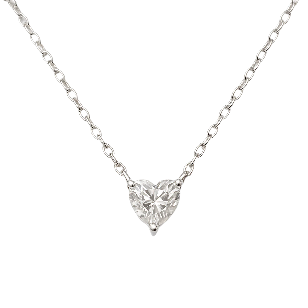 Rhodium Plated 925 Sterling Silver 0.5ct Moissanite Heart 5mm Pendant Adjustable Necklace - MPAN0005