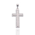 Rhodium Plated 925 Sterling Silver Moissanite 15mm x 23mm Border Cross Hip Hop Pendant - MSLP00096