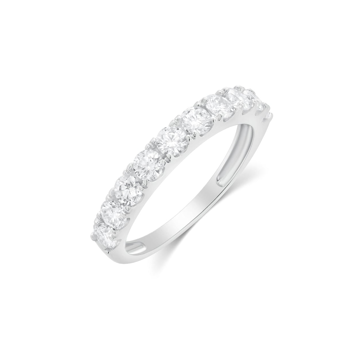 Rhodium Plated 925 Sterling Silver Round Cut Moissanite Half Eternity 3mm Ring - MTGR00030