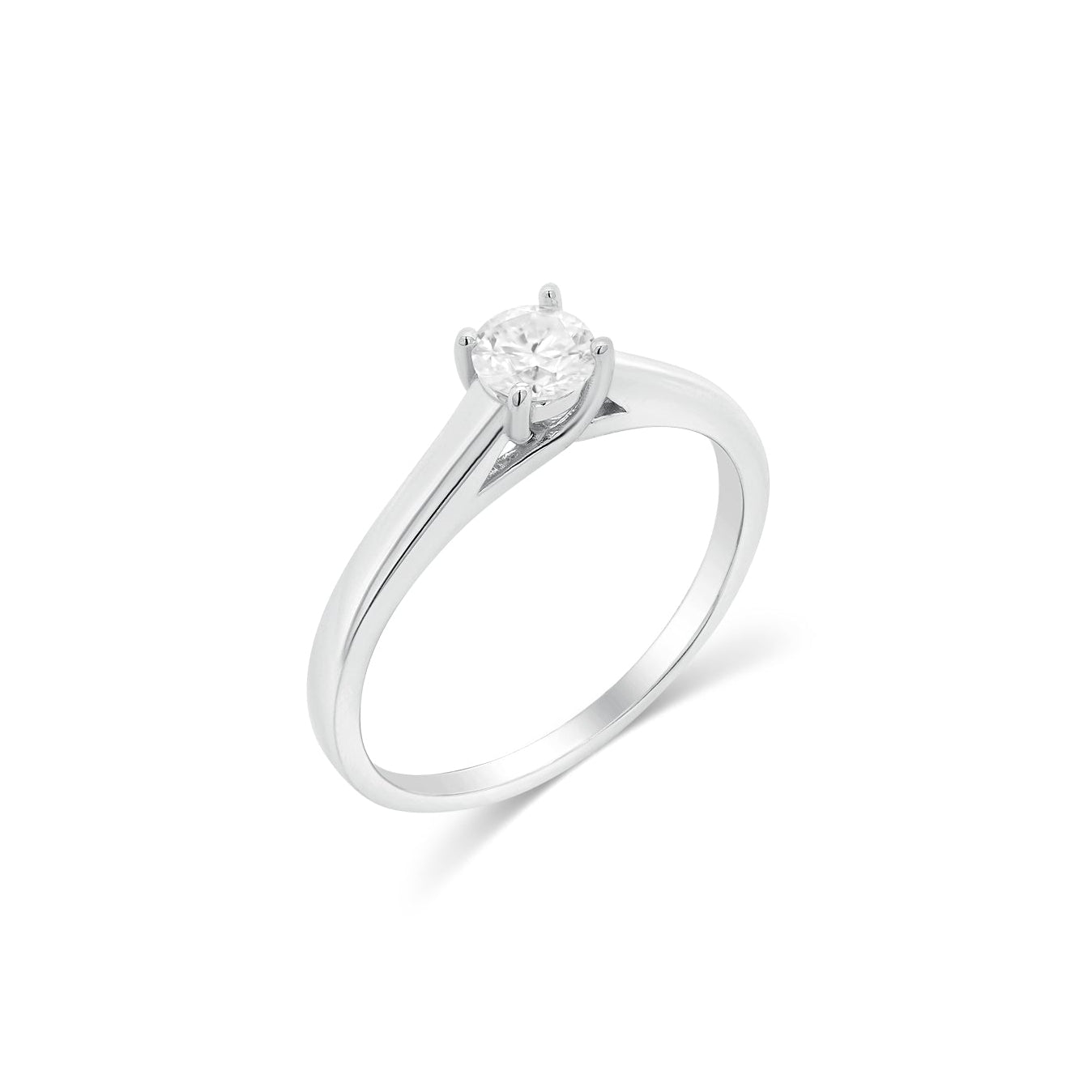 Rhodium Plated 925 Sterling Silver Round Cut Moissanite Solitaire Ring - MTGR00032