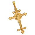 Solid gold Museum-Level Crucifix (No Angels) Pendant, Orthodox three-bar cross with rosette terminals and sunburst nimbus