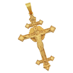 Solid gold Museum-Level Crucifix (No Angels) Pendant, Orthodox three-bar cross with rosette terminals and sunburst nimbus