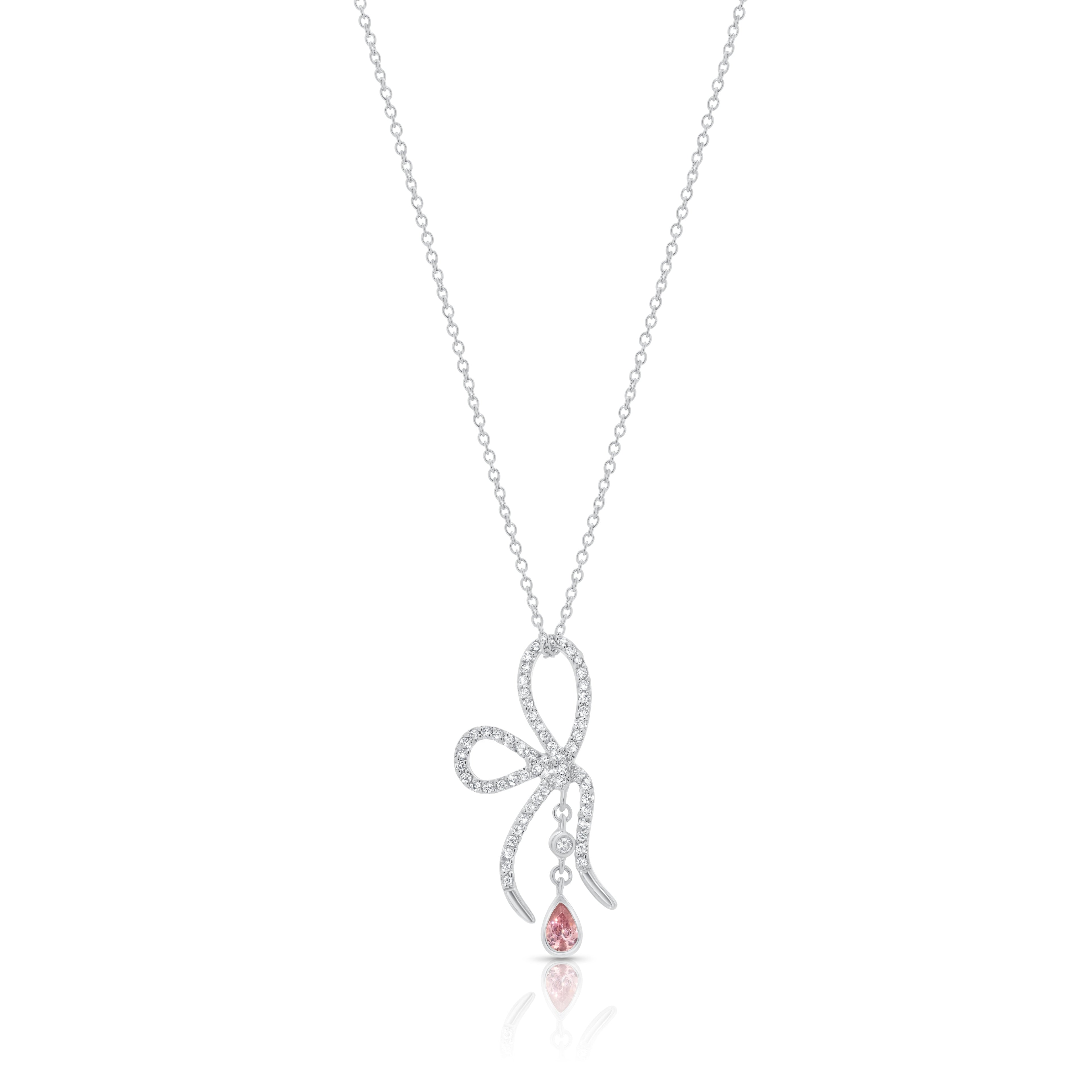 Rhodium Plated 925 Sterling Silver Color Bow Necklace - N00003