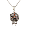 Rhodium Plated 925 Sterling Silver Scary Skull Pendant Necklace with Red CZ - N000004