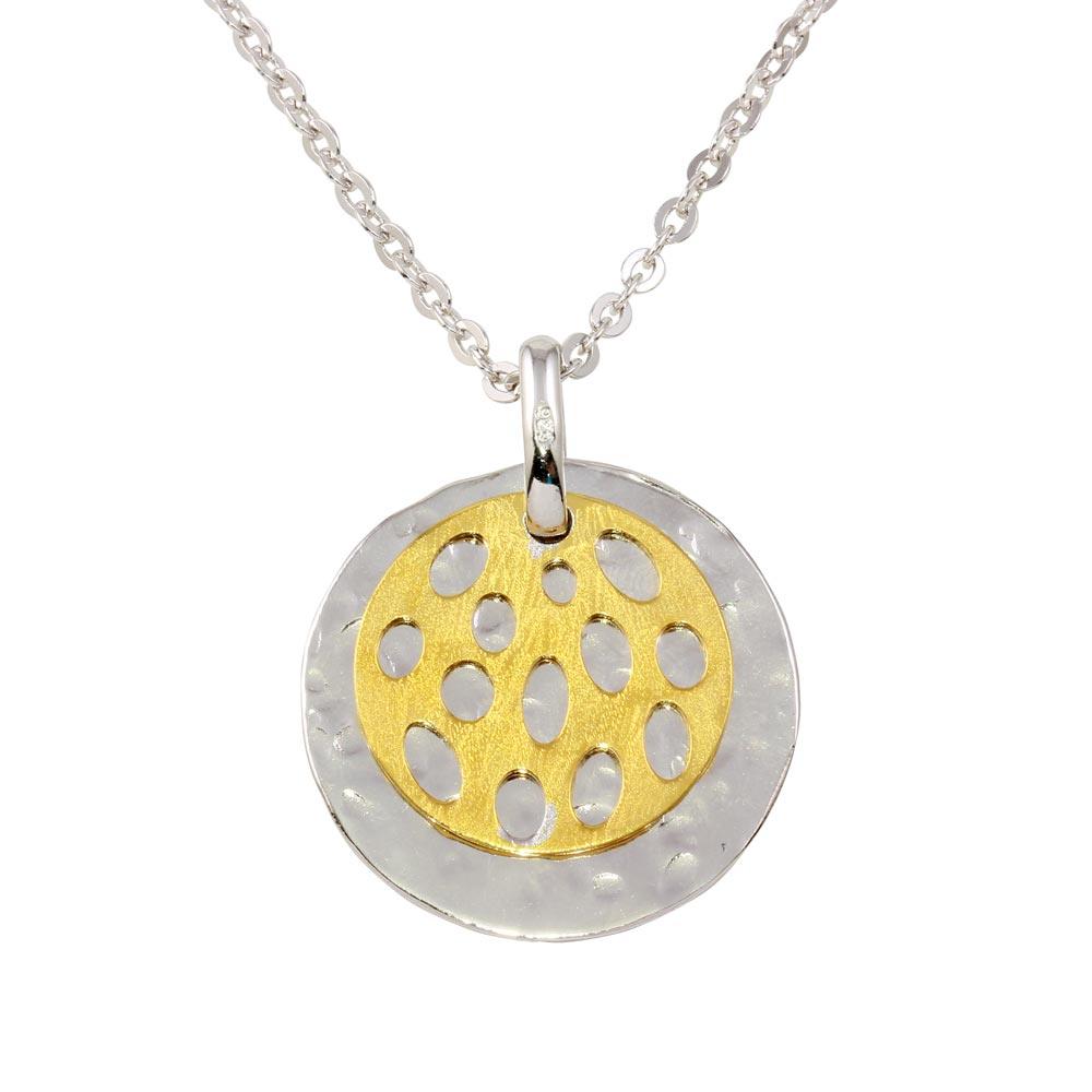 Two-Tone 925 Sterling Silver Two Round Discs Pendant Necklace - N000009