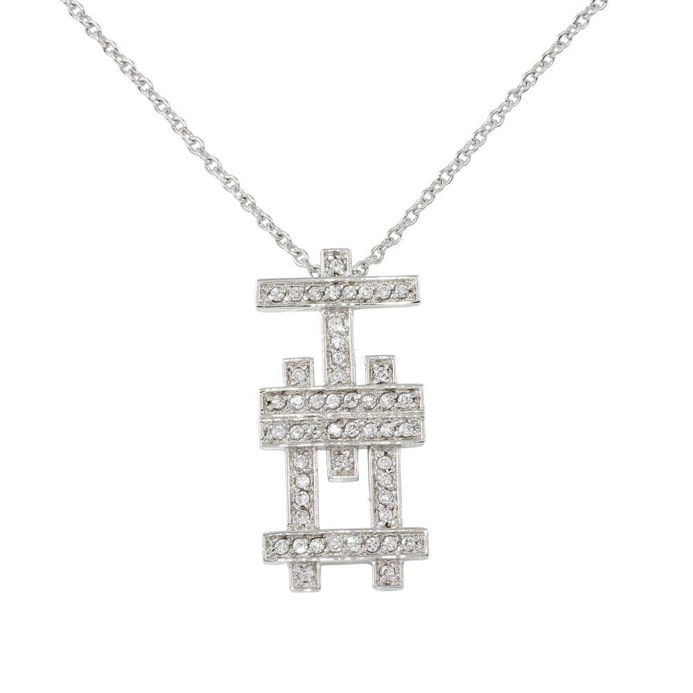 Rhodium Plated 925 Sterling Silver Symbol Necklace with CZ - N000012