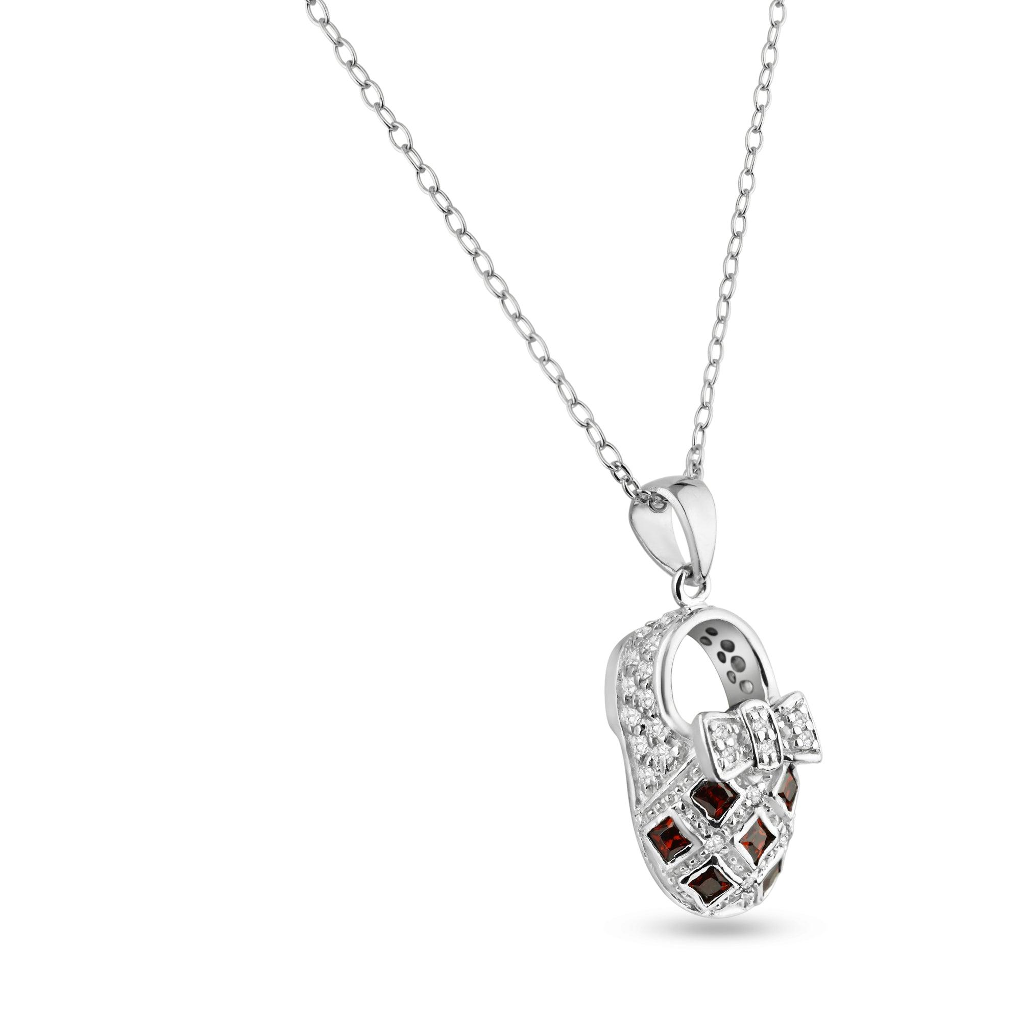 Silver 925 Rhodium Plated Clear CZ Shoe Pendant Necklace - STP00878