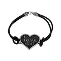 Silver 925 Oxidized I LOVE YOU Heart Leather Bracelet - OXB00006