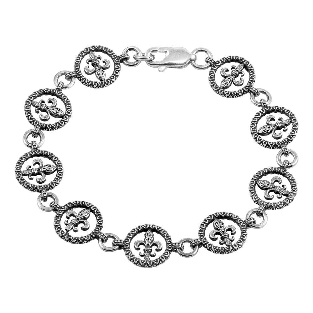 Oxidized 925 Sterling Silver Open Disc Filigree Design Link Bracelet - OXB00013