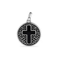 Oxidized 925 Sterling Silver Disc Black Stone Cross Pendant - OXP00005