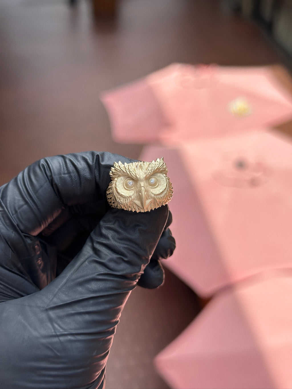Owl Face Ring in solid 10K-24K gold