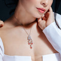 Rhodium Plated 925 Sterling Silver Clear & Pink CZ Dangle Pendant - P000009