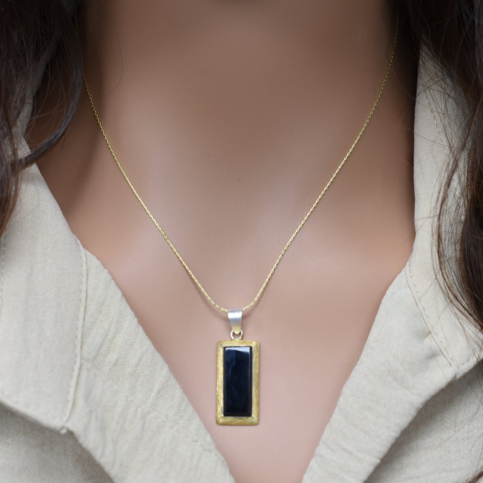 Three-Tone 925 Sterling Silver Bar Pendant - SPP00046