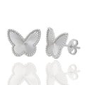 Rhodium Plated 925 Sterling Silver Diamond Cut Butterfly 15.3mm x 12mm Stud Earring - PAE00034