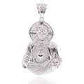 Rhodium Plated 925 Sterling Silver Jesus Christ Sacred Heart Clear CZ 43mm x 60mm Pendant - GMP00199