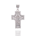 Rhodium Plated 925 Sterling Silver Saint Jude Diamond Cut Cross Clear CZ 30mm x 41mm Pendant - GMP00200