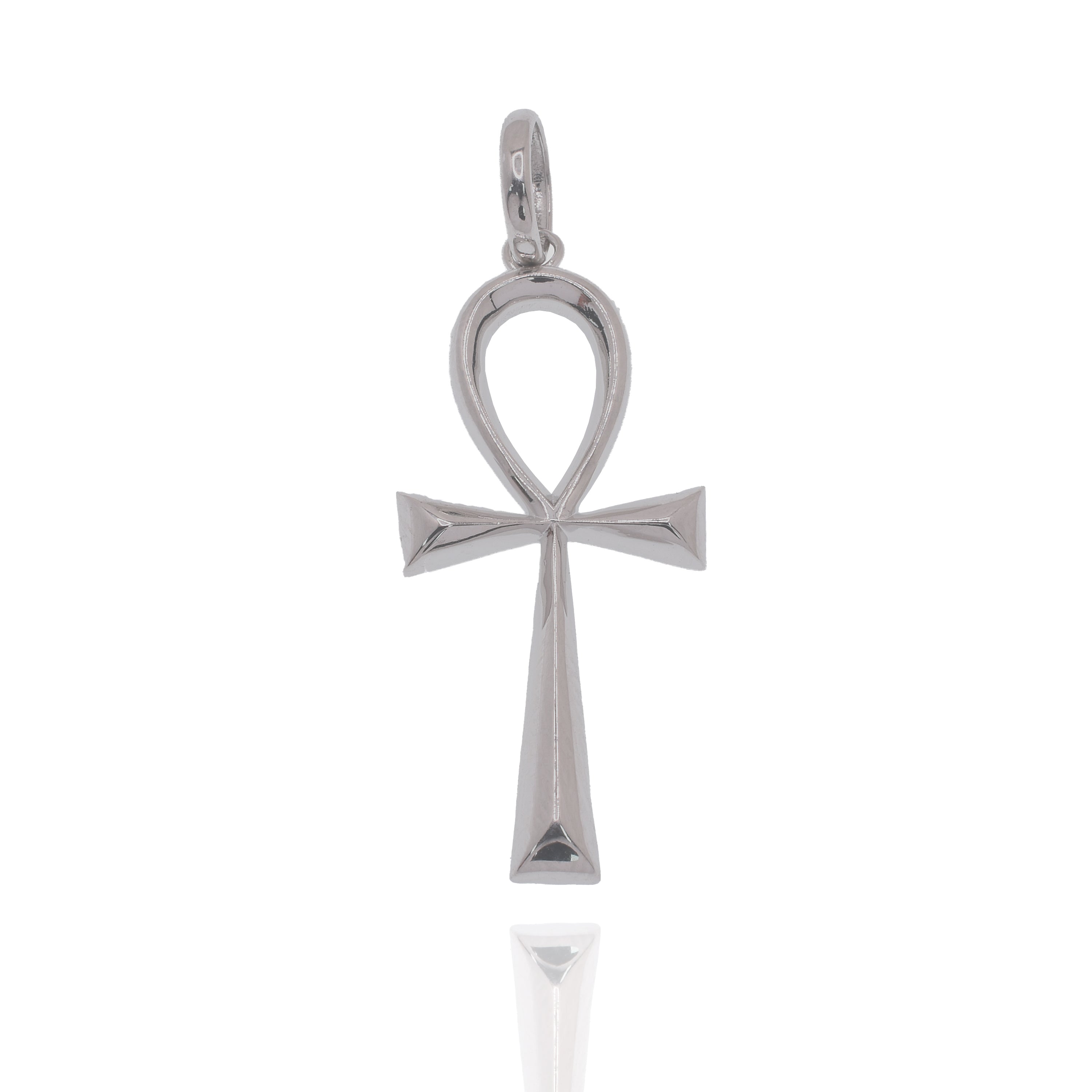Rhodium Plated 925 Sterling Silver The Ankh Cross 10mm x 20mm Pendant - GMP00207