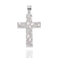 Rhodium Plated 925 Sterling Silver Nugget Cross 23.5mm x 35.3mm Pendant - GMP00208