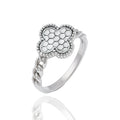 Rhodium Plated 925 Sterling Silver 8mm Clover Clear CZ Ring - GMR00445