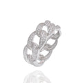 Rhodium Plated 925 Sterling Silver Iced Cuban Link Clear CZ 10.2mm Ring - GMR00448