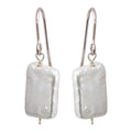 Rhodium Plated 925 Sterling Silver Fish Hook Square Dangling Pearl Earrings - PJE00004