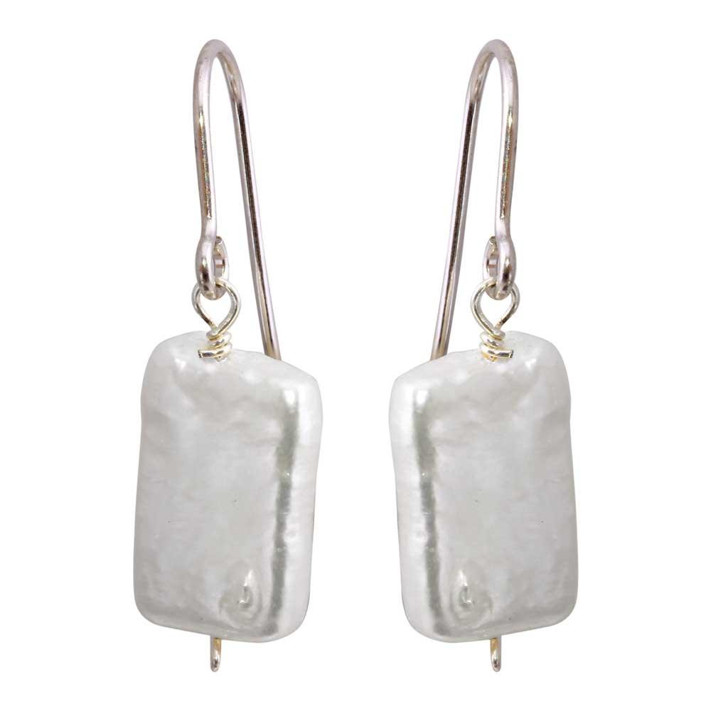 Rhodium Plated 925 Sterling Silver Fish Hook Square Dangling Pearl Earrings - PJE00004