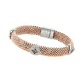 Silver 925 Rose Gold Plated Micro Pave Diagonal Square Clear CZ Beaded Italian Bracelet - PSB00004RGP