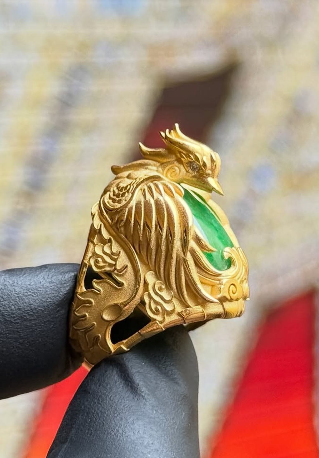 Phoenix Wrapped Around Jade Ring — detail 2