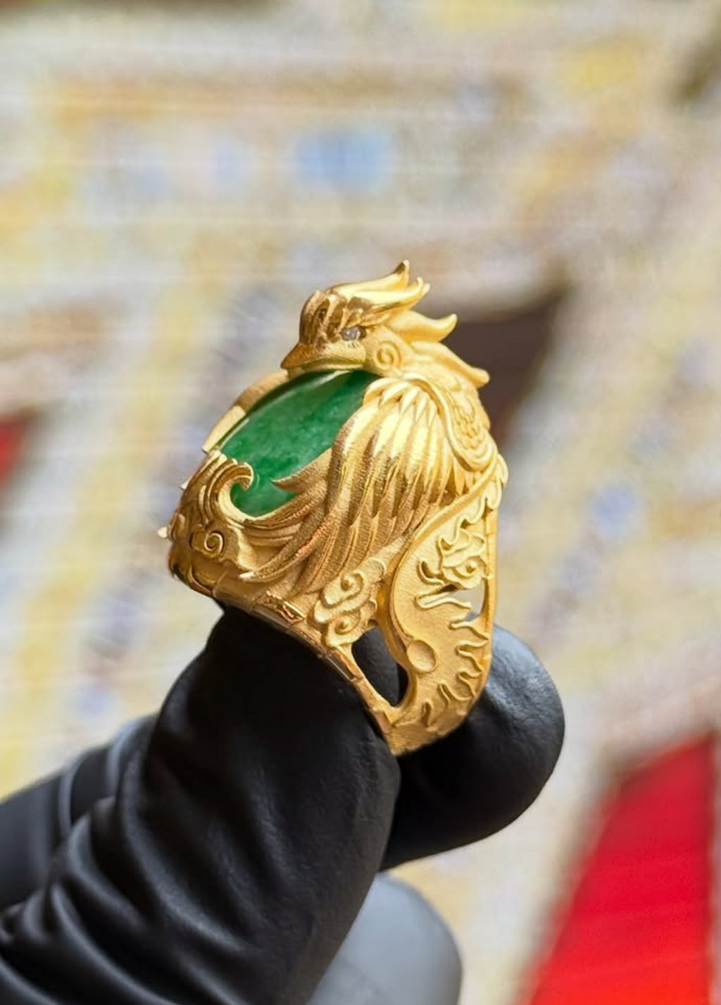 Phoenix Wrapped Around Jade Ring — detail 3