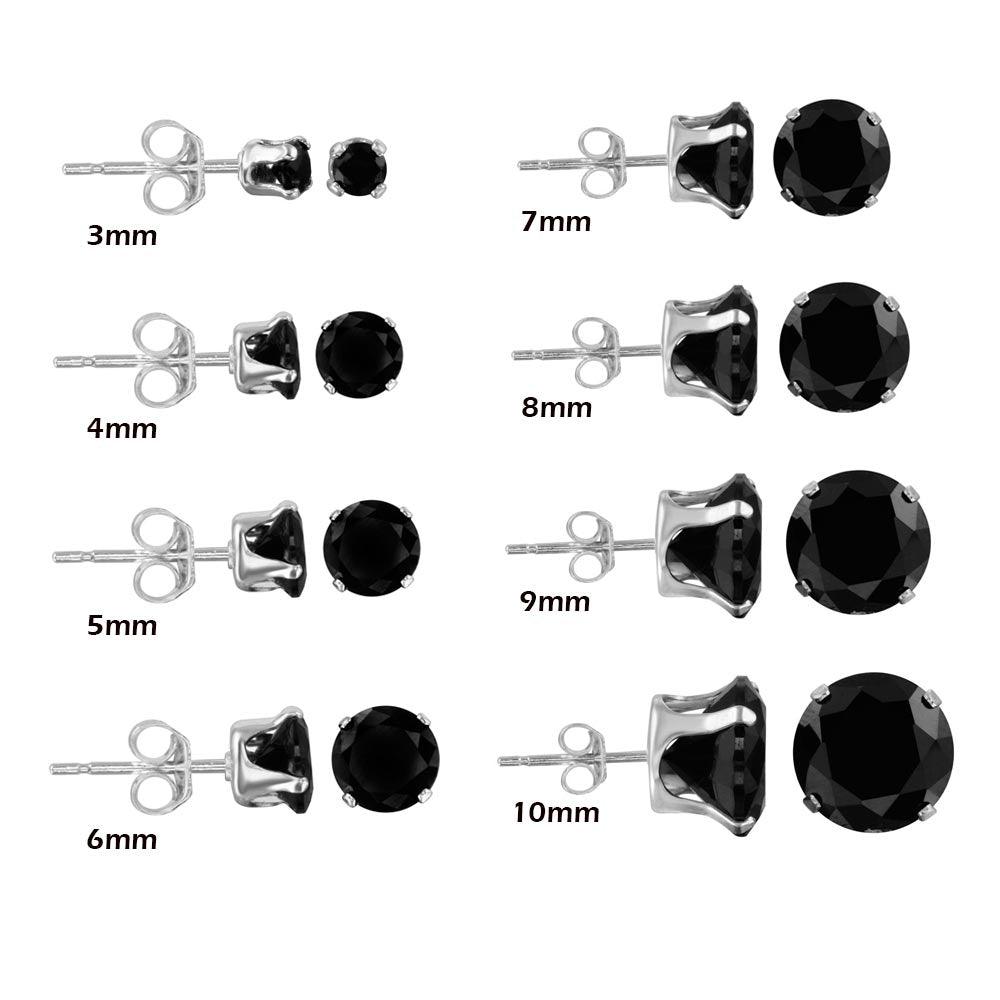 Silver 925 Black Round CZ Stud Earring - STUD RD BL