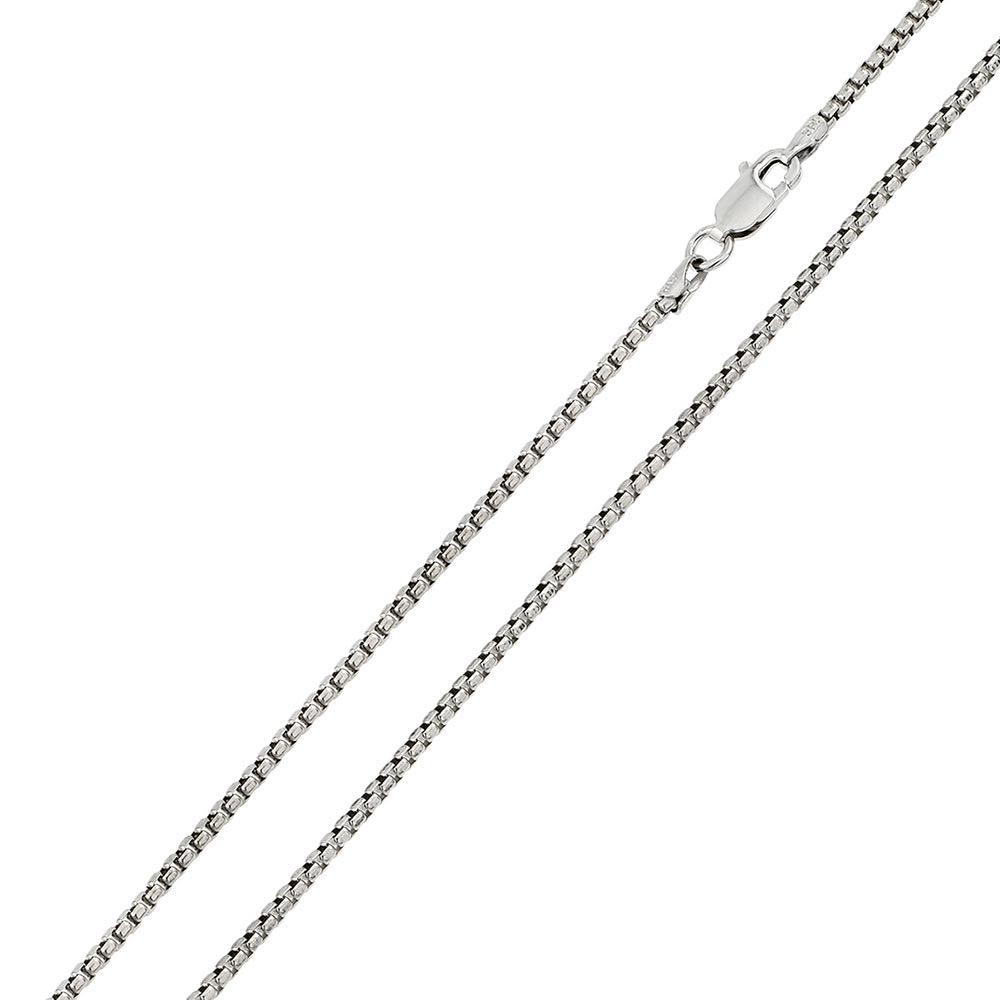 Rhodium Plated 925 Sterling Silver Round Box 040 Chain 2mm - CH217 RH