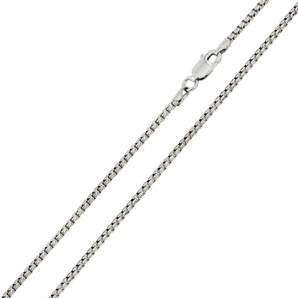 Rhodium Plated 925 Sterling Silver Round Box 050 Chain or Bracelet 2.6mm - CH218 RH