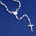 High Polished 925 Sterling Silver 4MM Filigree Rosary with Small Cross - ROS12-4MM