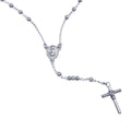 Rhodium Plated 925 Sterling Silver Alternating Glittered and Plain Beads Rosary Necklace - RS06RH-B-3MM