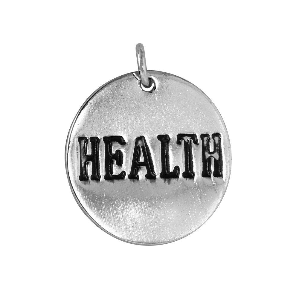 Silver 925 'Health' Engraved Disc Pendant - CHARM008