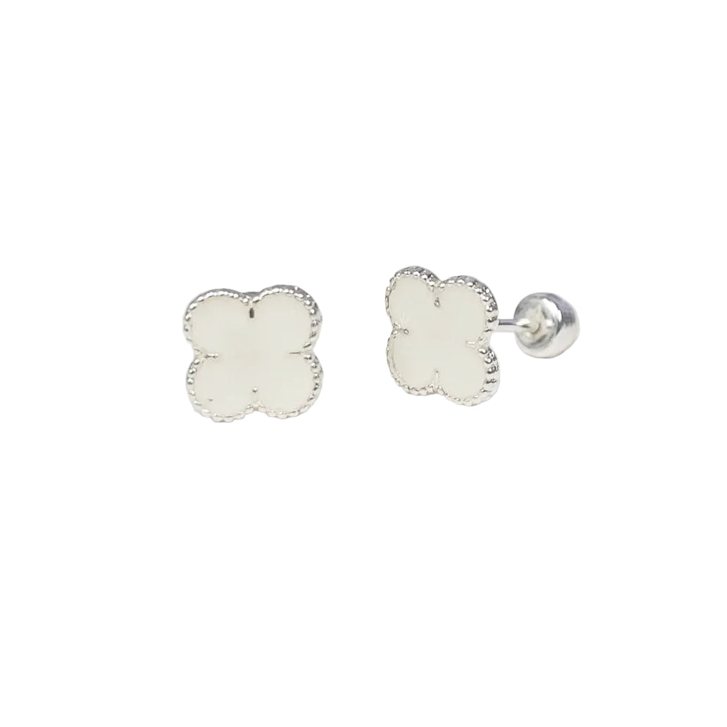 High Polished 925 Silver Enamel Four-Leaf Clover Earrings- SIL00001