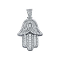 Rhodium Plated 925 Sterling Silver CZ Hamsa Hip Hop Pendant - SLP00005