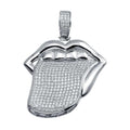 Rhodium Plated 925 Sterling Silver Mouth and Tongue Hip Hop Pendant - SLP00017