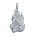 Rhodium Plated 925 Sterling Silver Praying Hands Hip Hop Pendant - SLP00018