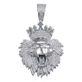 Rhodium Plated 925 Sterling Silver CZ Crowned Lion Hip Hop Pendant - SLP00024
