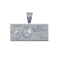 Rhodium Plated 925 Sterling Silver CZ Hundred Dollar Bill Hip Hop Pendant - SLP00028