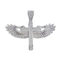 Rhodium Plated 925 Sterling Silver CZ Angel Wing Cross Hip Hop Pendant - SLP00042.