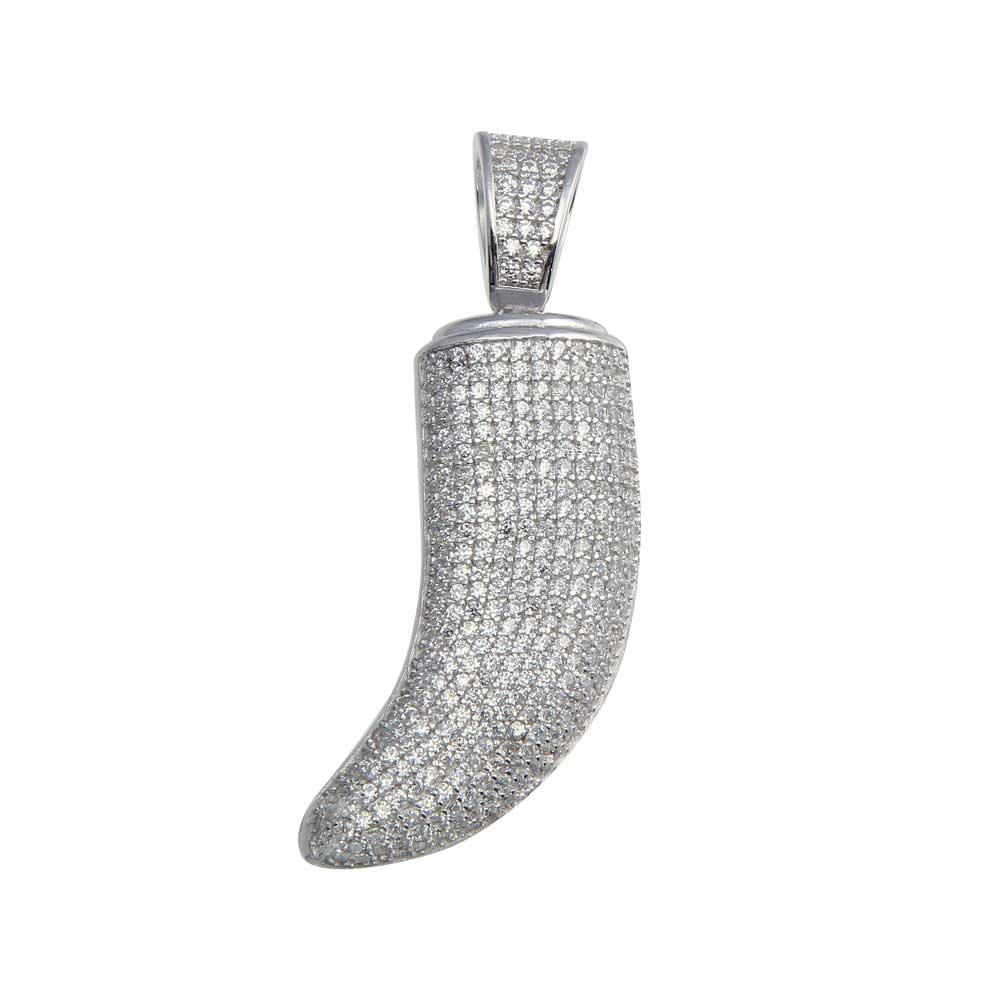 Rhodium Plated 925 Sterling Silver CZ Tiger Tooth Hip Hop Pendant - SLP00043.