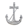 Rhodium Plated 925 Sterling Silver CZ Anchor Hip Hop Pendant - SLP00047.